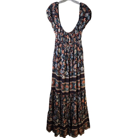 Vintage 70s Boho Floral Maxi Dress With Cap Sleeves Adjustable Neckline - Picture 4 of 6